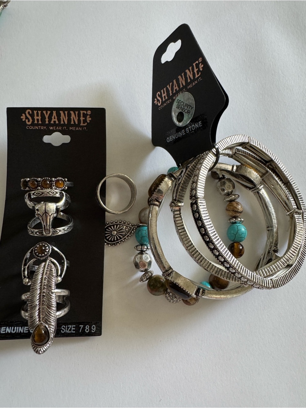 Shyanne Silver-Tone Bracelet & Ring Set with Turquoise and Brown Beads